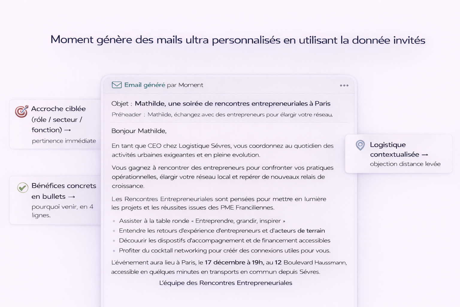 Exemple d'email personnalisé généré par Moment